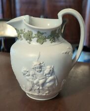 Antique Wedgwood Pitcher White Relief Molded Green Grape Band 19th Century... picture