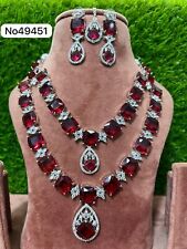 Designer Indian Bollywood Silver Plated White AD CZ Necklace Tika Jewelry Set picture