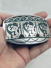 Vintage Navajo HMIJ Sterling Silver Kokopelli Turquoise Coral Buckle 3.5” picture