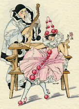 1930s French Pochoir Artdeco Print Herouard Harlequin Love Pulcinella Arlecchino picture