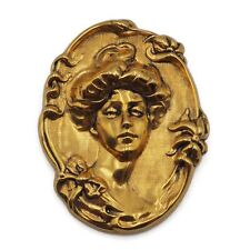 Vintage Gold Tone Molded Victorian Gibson Girl Oval Fashion Brooch 2.16 Inch picture