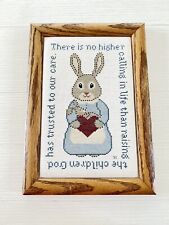 Vintage  1985 Cross Stitch Bunny With Heart And Baby Bunny Signed picture