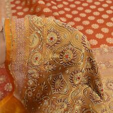 Sanskriti Vintage Saffron Sarees Pure Satin Silk Brocade/Banarasi Sari Fabric picture