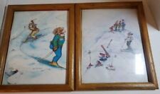 Set of 2 Vintage Framed Gary Patterson 11x9 Color Ski Cartoon Prints (C-2) picture