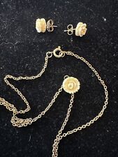 Vintage Estate Carved Rose Necklace & Earrings Set 1970’s Cream Color picture