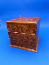 Vintage MELE Burl Wood Jewelry Box Three Tier Red Lining Unique Twist Turn Open picture
