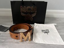 100% AUTHENTIC NEW MEN MCM BLACK LOGO EMBOSSED ACCENT MCM BELT ONE SIZE picture