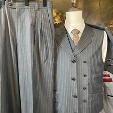 Steve Harvey 40R 34 x 28 3Pc Gray Pinstriped Super 120's Wool 4Btn Suit w/ Vest picture