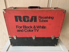 Vintage RCA Vacuum Tube Caddy Salesman Carrying Case Wood Box w Handle Red Black picture