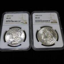 Lot of (2) 1881-S & 1898-O Morgan Silver Dollars NGC MS65 White & Frosty picture