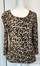 CHICO’S Women’s Leopard Scoop Neck 3/4 Sleeve Knit Top Size 0/Small picture