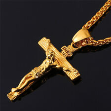 Jesus Christ Crucifix Cross Pendant Chain Necklace Stainless Steel Gold Plated picture