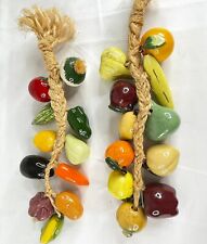 Fruit Vegetables on a Rope Set Of 2 Ceramic Hanging Decor Kitchen Vintage 14” picture