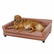 Premium Large Pet Sofa Bed Luxury Leather Dog Couch w Removable Washable Cushion picture