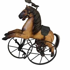 Antique Carved Wood & Iron Hand Carved Horse Tricycle Toy 17” X 15” picture