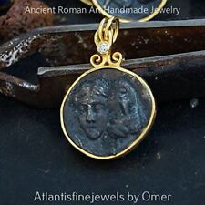 Omer 925 k Silver Blacked Double Face Coin Gold Pendant Handmade Ancient Jewelry picture