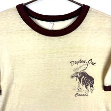 Vintage 1970s Wildlife Ringer T-Shirt Size Medium Yellow Moose Canada 70s picture