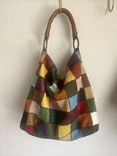 LUCKY BRAND Bag Vintage Inspired Multi-Color Patchwork Suede & Leather Hobo Boho picture