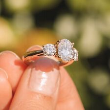 2.20Ct Oval Real Moissanite Three Stone Engagement Ring Solid 14K Yellow Gold picture