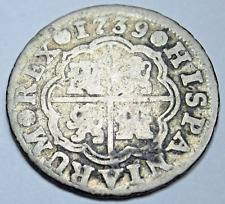 1739 Spanish Silver 1 Reales Genuine Antique 1700's Colonial Cross Pirate Coin picture