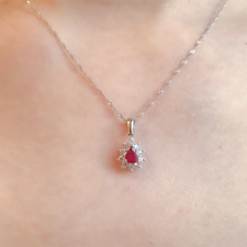 0.55 Ct Natural Red Ruby & Diamond Teardrop Pendant Necklace in 14K White Gold picture