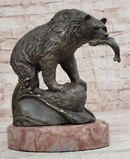 Grizzly Bear Salmon Fishing Alaska Wildlife Art Bronze Marble Statue Sculpture picture