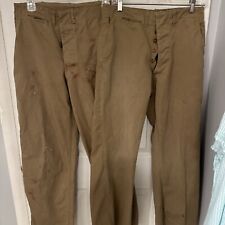 Set 2 Vtg  Tan Pants Mens 30x30 Military WW2 Marines Retro Trouser Button Fly picture