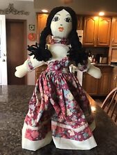 Vintage Handmade Rag Doll 20” Black Hair Female Big Eyes Primitive MARJORY OKOYE picture
