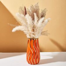 Flower Vase Ceramic Orange Modern Small Striped Round Home Decor Free Stand picture