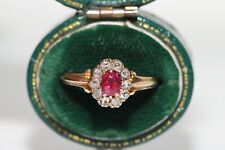 Antique Circa 1900s 14k Gold Natural Rose Cut Diamond And Ruby Decorated Ring picture