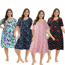 Women Nightgown Nightdress Plus Size Short Sleeve Floral Long Dress Casual Loose picture
