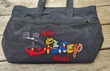 Vintage Walt Disney World Tote Bag Embroidered Spell Out Black Zippered Nylon picture