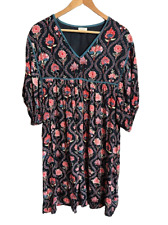 World Market Boho Dress S/M Floral Knee Length V Neck Short Sleeve Pullover picture