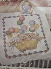 BUCILLA BABY BLUE JEAN TEDDY BEAR CRIB COVER STAMPED CROSS STITCH KIT 43437 New picture