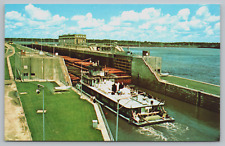 Postcard River Lock 19 Keokuk Iowa M/V Minessota Union Electric Co Power Station picture