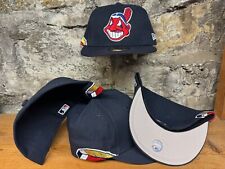Cleveland Indians Wahoo New Era Fitted Club 59Fifty Feather Hat NAVY SOLID 2tone picture