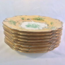 SPODE ANTIQUE SET 8 GORGEOUS ENGLISH DESSERT PLATE SCALLOP GREEN GOLD SCROLLS picture