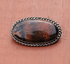 Vintage Navajo Sterling Silver Mahogany Obsidian Native American Brooch Pin picture