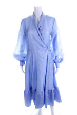 Stine Goya Women's Long Sleeve V-Neck Ruffle Trim Wrap Dress Blue Size L picture