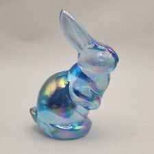 Fenton Carnival Art Glass Bunny Rabbit Iridescent Blue Figurine Partial Sticker picture