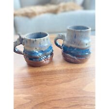 New Handmade Studio his/her Pottery mugs, signed, earth tones, blue, glazed picture