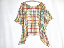 Vtg 30s Plaid Tissue Silk Butterfly Top Open Size Sheer Flutter Sleeve M L AsIs picture