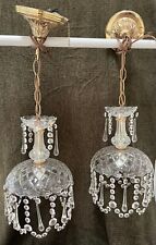 pair (2) small vintage parlor boudoir crystal chandeliers sconces or ceiling picture