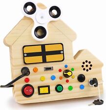 Montessori Toddler Toys Busy Board, Baby Wooden Busy Board with 8 LED Light Swi picture