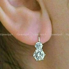 Moissanite Drop/Dangle Earrings Solid 14K White Gold 2 Carat Excellent Round Cut picture