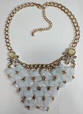 Vintage Necklace Choker Semi-Opaque Bead Work To Form Flower Patterns Gold-Tone picture