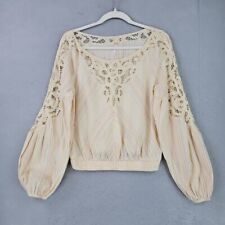 Free People Top Womens XS Cream Woven/Lace Bohemian Chic Elegant Hipster Cotton picture