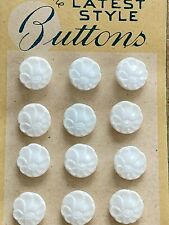 Vintage Glass Buttons - 12 White Glass Flower 1/2