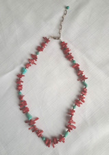 Vintage Beaded Red Coral With Turquise Sterling Silver 18