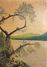 Vintage Oil Painting landscape river Signed picture